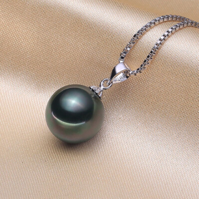 Tahitian Black SHELL Pearl 12mm pendant 925 Silver 18'' Necklace gift Box PE33