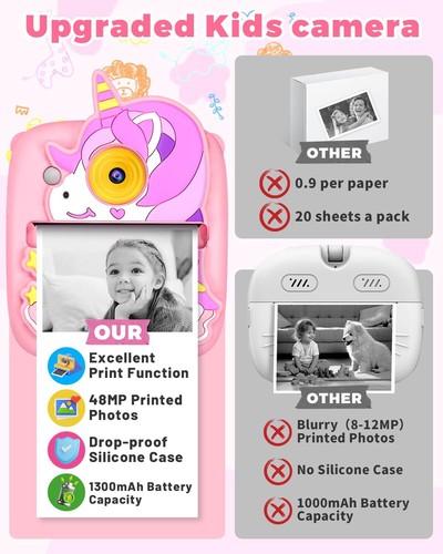 Appareil Photo Instantané HD 48MP Appareil Photo Enfants avec Papier d'impres... - Zdjęcie 5 z 7