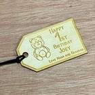 PERSONALISED Wooden Any Age Engraved Birthday Gift Tag Baby Teddy Design GT05