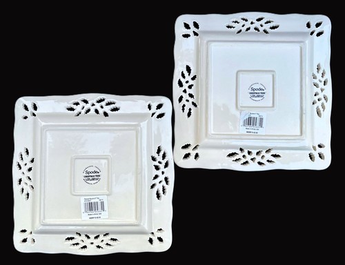 Set of 2 Spode Christmas Tree 8" Square Pierced Trays Excellent Unused Condition - Picture 3 of 4