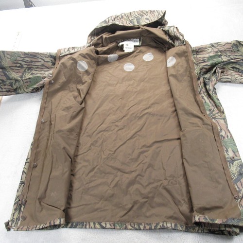 Columbia Jacket Mens Large Green Camo Pockets Hood Snap Zip Rain NEEDS SEWN PIT - Picture 10 of 14