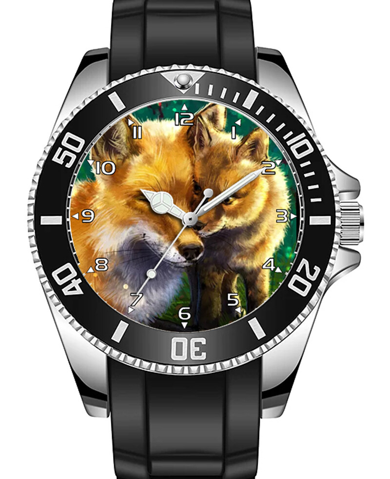 Fox and Cub Love Art Rare Unisex Sporty Watch UK Fast Shipping