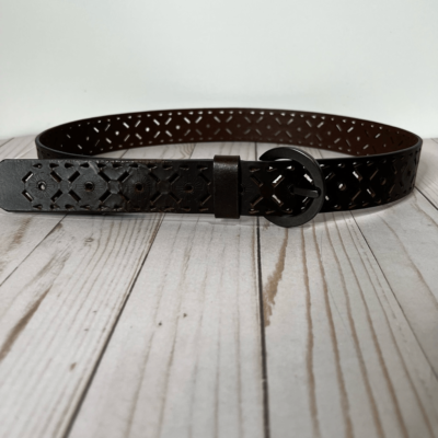 Brown Leather Laser Cut Bohemian Belt Brass Buckle | eBay display picture 3