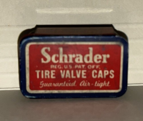 VINTAGE SCHRADER TIRE VALVE CAPS TIN. B - Bild 2 von 8
