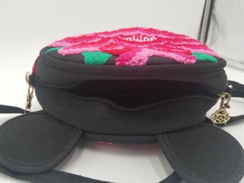 Pink red floral embroidery bear crossbody bag canvas cute travel 