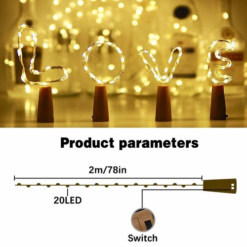 10PCS Wine Bottle Cork Lights String Wire Battery Operated 20 LEDs  Party Lamp - Picture 5 of 14