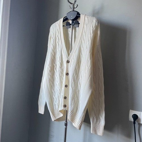 Pringle of Scotland Mens Ivory Cable Knit Wool V-Neck Button-Up Cardigan Size L - Picture 4 of 13