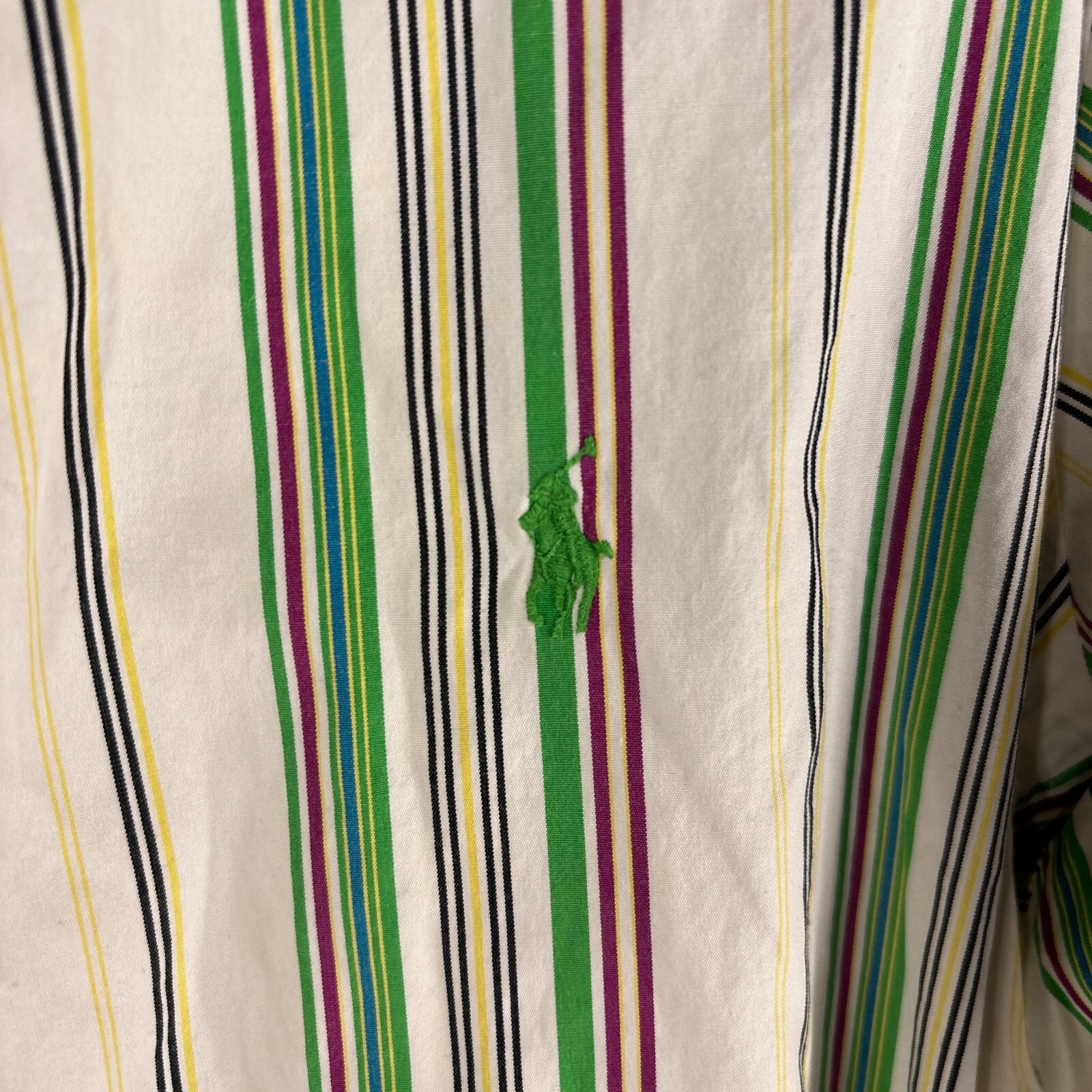 Camicia Ralph Lauren uomo XL bianca verde a righe vestibilità personalizzata piccolo pony manica lunga