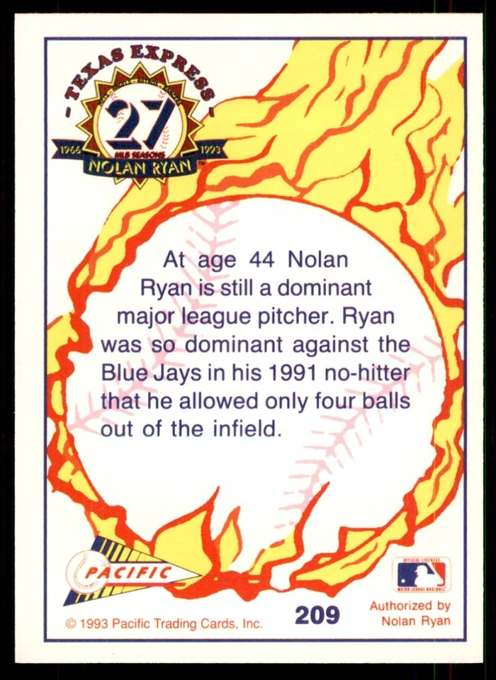 1993 Pacific Texas Express Still Dominant Baseball Cards #209 - Image 2 of 2