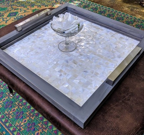 Mother of pearl tray, Marble inlaid tray, kitchen accessories serving tray gifts - Picture 2 of 4