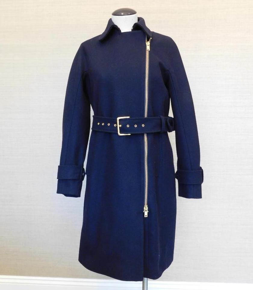 New JCREW belted zip trench coat in wool melton 4 navy $378 NWT