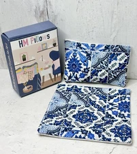 Dollhouse Miniatures 1:12 Blue Tiles Bedding Set Reversible Pillow & Blanket