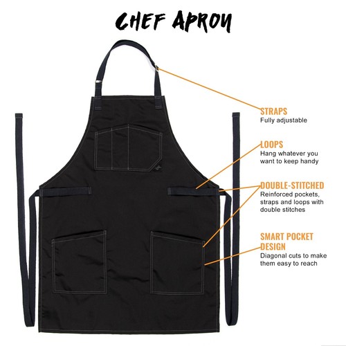 Chef Apron – Denim or Twill - Cotton Straps - Smart Pockets - Chef, Cook, Barber - Picture 30 of 55