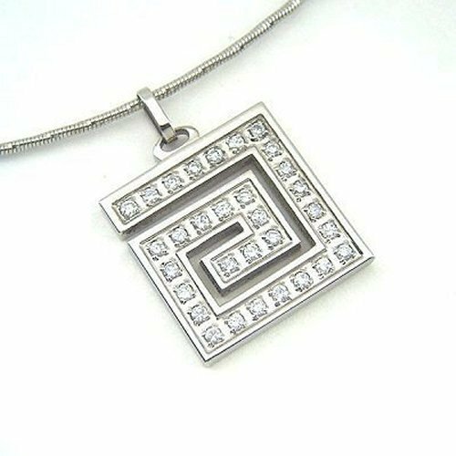 NL052 Bausch K Stainless Steel Square CZ Pendant Choker Necklace New - Picture 1 of 4