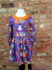 Girls Toddlers  Gone to the Dogs Halloween peter pan collar dress 2T-6
