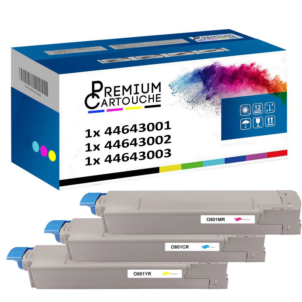 Cartouche toner 44643003 couleur compatible OKI pack de 3 pièces pour imprimante laser C510