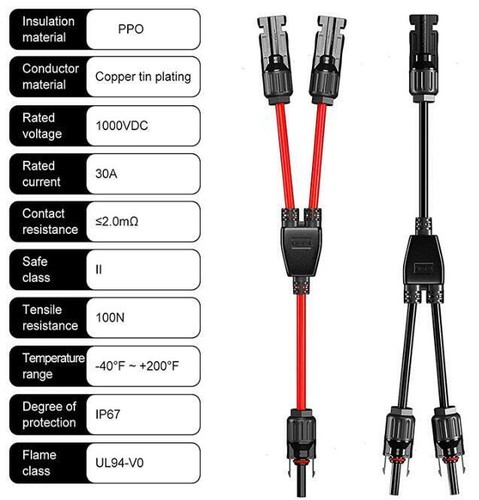 GENORTH 6 Mm² Solarkabel Y-Verteiler,1 Paar Solarpanel 1Y2 10AWG Y Stecker Fotov - Picture 8 of 10