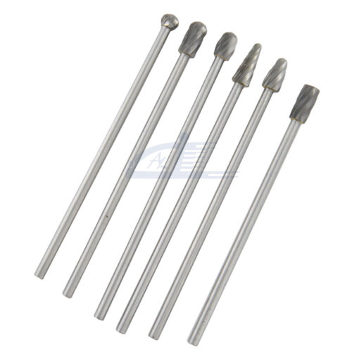 6pc 1/4" Tungsten Rotary Carbide Burr Bits Aluminum Bur 6" Long Shank Single Cut - Picture 2 of 12