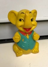 Vintage 1960’s Rubber Squeaky Toy Yellow Elephant Sitting Anthropomorphic 5.5”