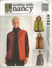 MCCALLS Sewing with Nancy 4152 MISSES' S-XL VESTS & JACKET SEWING PATTERN ©2003