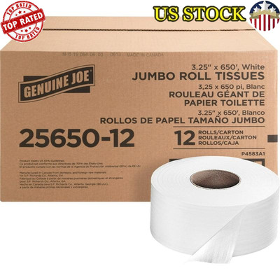 2-Ply Jumbo Roll Dispenser Bath Tissue Non-Perforated 3.15 In X 650 Ft 12 Pack