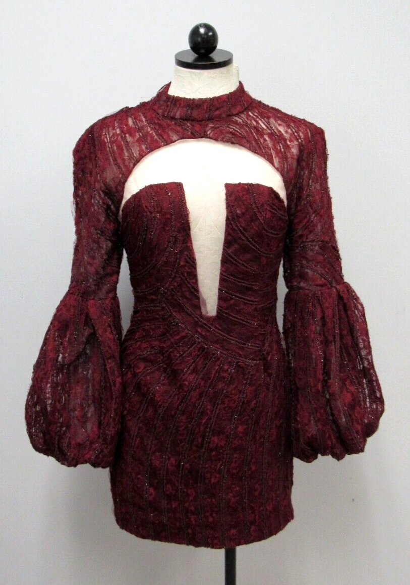Akira Ammo Burgundy Celiste Lace Cut Out Sheath Dress Puff Sleeves Size Medium Akira Ammo Burgundy Celiste Lace Cut Out Sheath Dress Puff Sleeves Size Medium