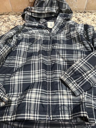 Lands End Small Size 8 Kids Plaid Packable Rain Jacket Coat Girl Boy Unisex Blue