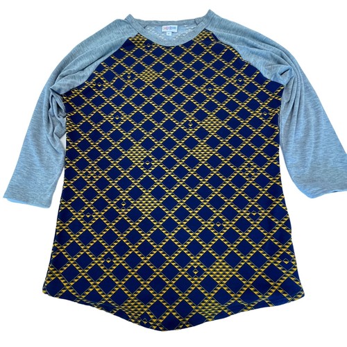 NWT LuLaRoe Womens Medium Raglan Shirt Blue Gold Gray Geometric - Picture 9 of 10