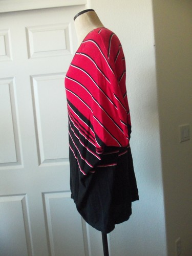 Westbound Black Red White Stripe Cotton Rayon Knit V Neck Oversize Sweater - XL - Picture 6 of 9