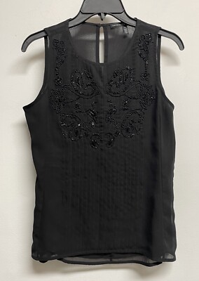 WHITE HOUSE BLACK MARKET black Beaded Pleated Shirt / Top- NEW, Womens Size 0
