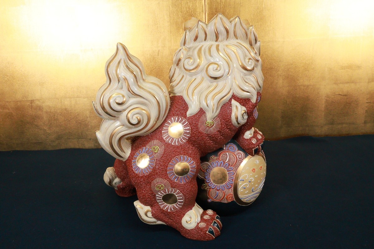 Japanese Kutani Ware Porcelain Shishi Statue 16.1inch Foo Dog