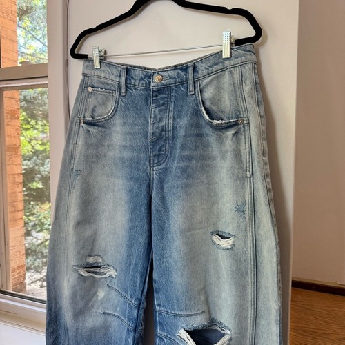 Nuevos pantalones de mezclilla Free People Good Luck tiro medio barril pierna ancha azul corral 28 - Imagen 6 de 12