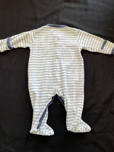 Kissy Kissy EUC White/Grey/Blue Stripe Football Theme Snap Front Footie -0-3Mos - Picture 7 of 10