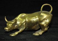 4.4'' China bronze Gilt Feng Shui wealth lucky animal Ox Bull Bovine Oxen statue