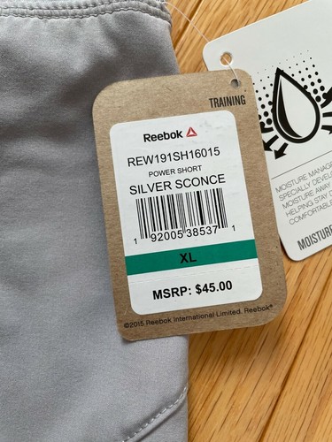 $45 Reebok Women's Power Shorts, Sz XL, Silver Sconce Gray, Free Ship, NEW - Picture 6 of 6