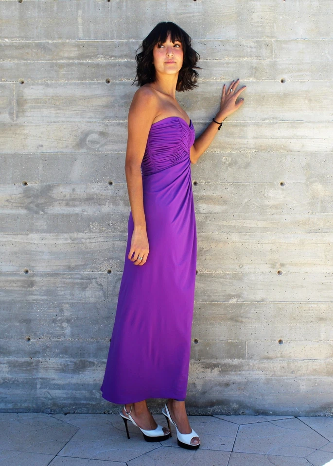 Vestido de Noche Vintage Años 80 Victor Costa Columna Púrpura Sin Tirantes XS/S Mujer Foto 2 de 4