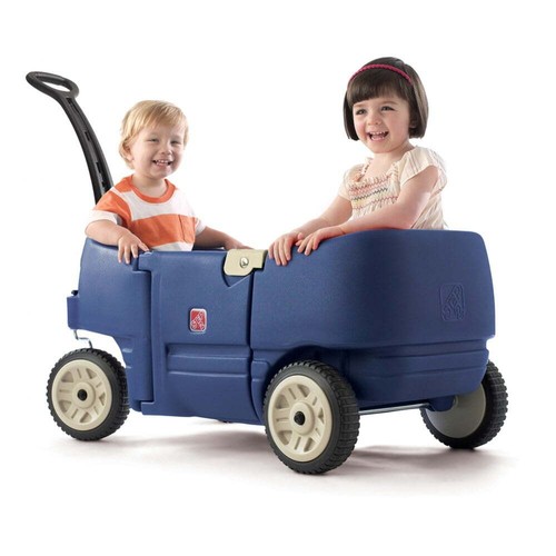 Wagon for Two Plus Blue Foldable Wagon for Kids with Seats Quiet-ride Wheels New - Picture 5 of 8