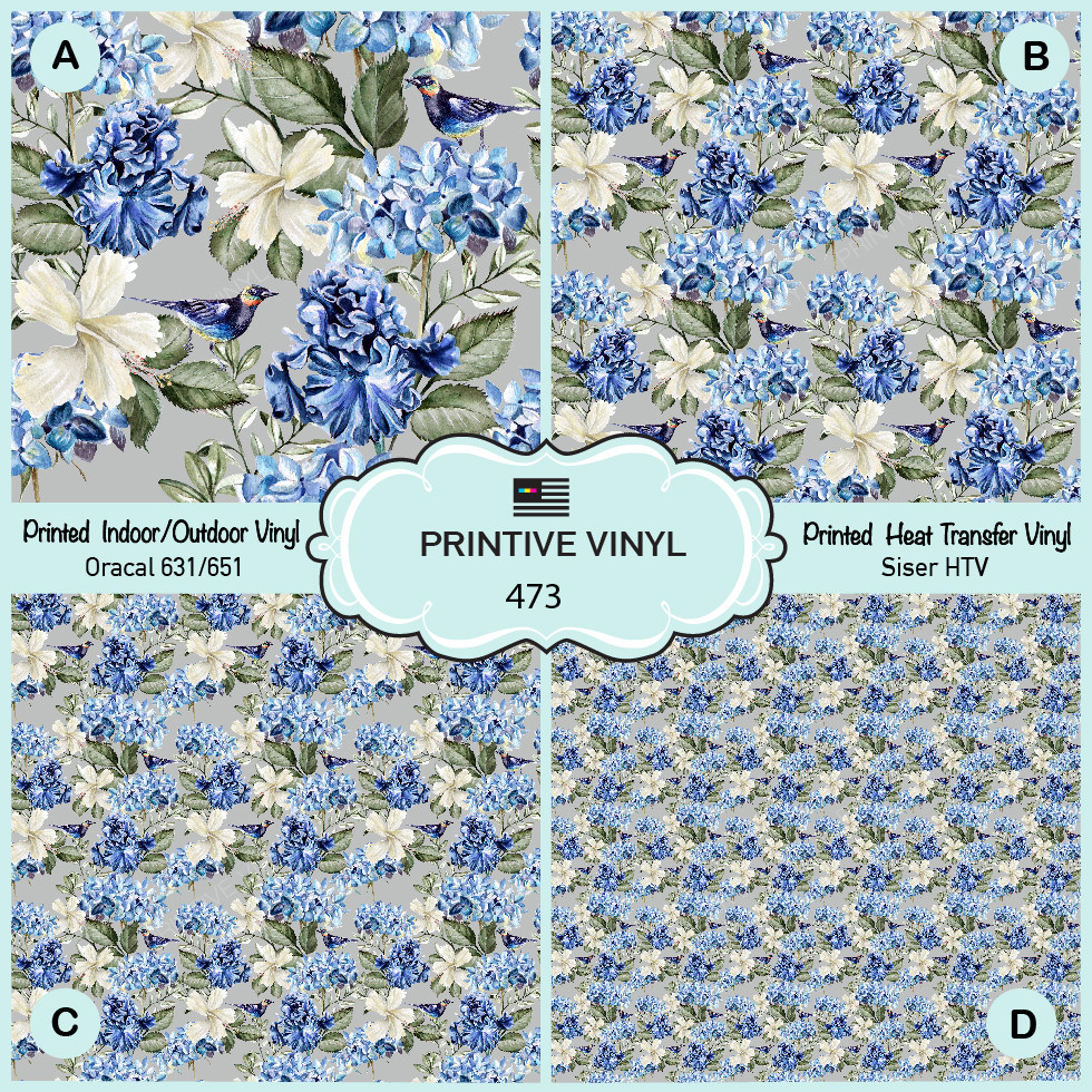 Hibiscus, Iris Floral Patterned Iron on, Printed HTV, Oracal 651, Siser HTV 473