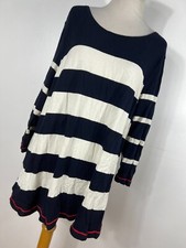 Talbots 2X Sweater Navy Blue White Stripe Lightweight Knit Button Back Woman V8