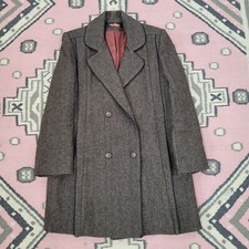 Vintage 70s Mod Alorna By Forstmann Brown Tweed Double Breasted Coat Medium
