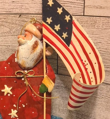 4 Patriotic Christmas ornaments 2 Santa Snowman Boyd Bear FLAG USA Star Country - Picture 8 of 14