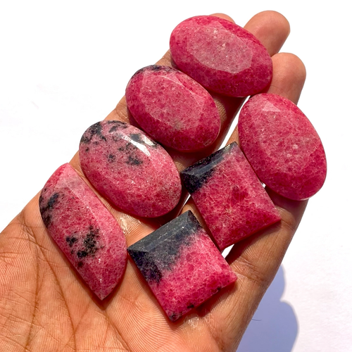 424 Cts ~ 7 Pcs Natural Rhodonite Top Grade 27mm-44mm Faceted Cut Gemstones Lot - Video 1 of 1