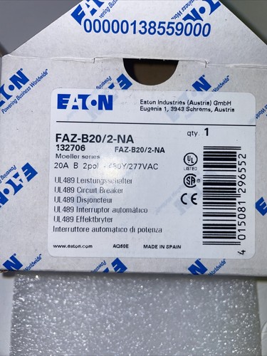 FAZ-B20/2-NA Interruttore circuito miniaturizzato FAZ, curva B, 2 poli 20A 240 VAC - Foto 2 di 7