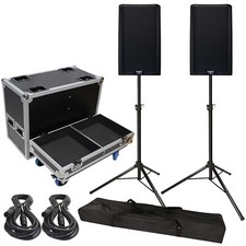 QSC K12.2 K2 Series 12" Two-Way 2000W Powered Speakers Pair w Stands  Road Case