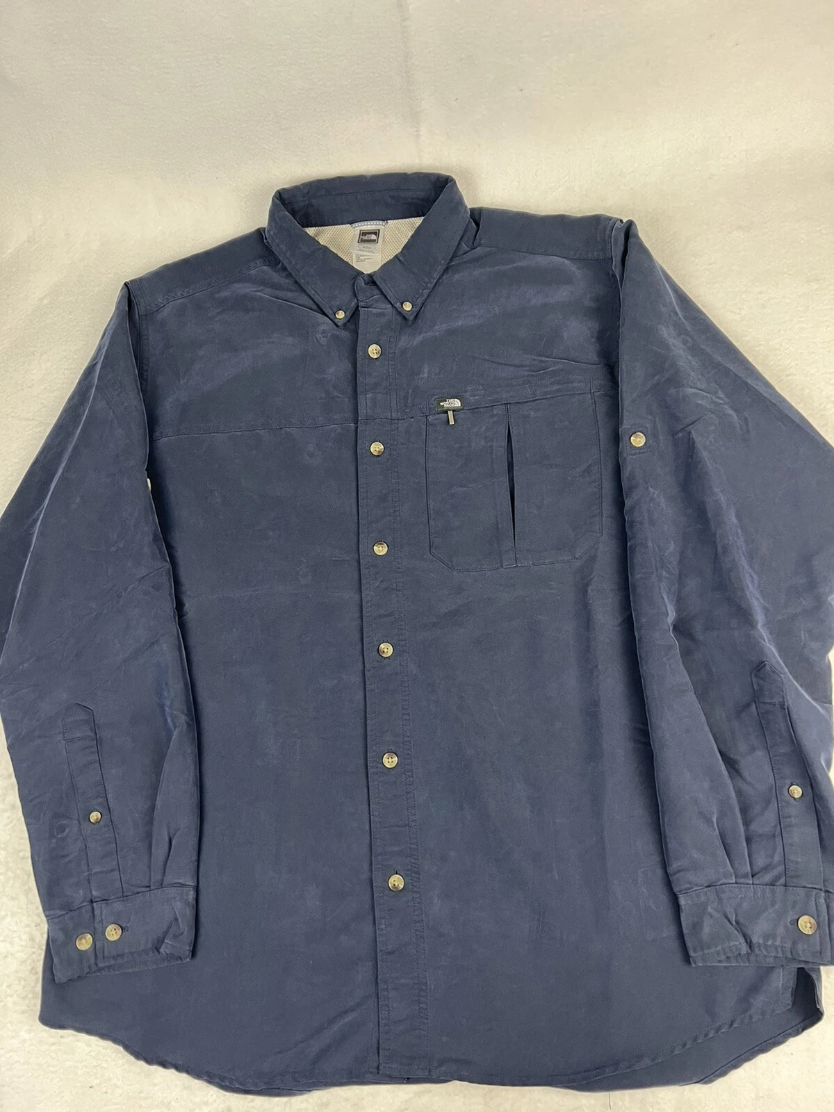 The North Face Mens Casual Button Down Shirt Blue Hiking Roll-Up Sleeve Size XL