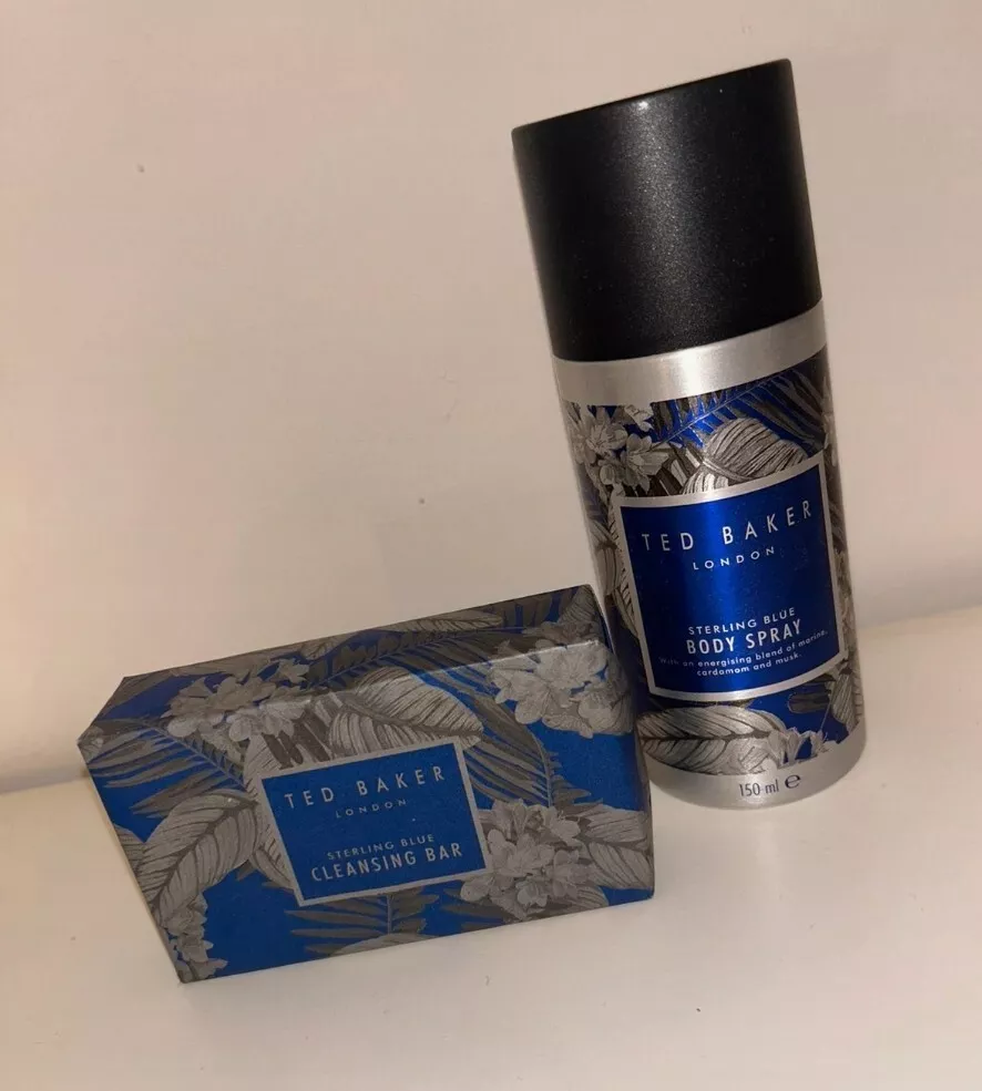 Ted Baker Sterling Blue Body Spray 150ml Cleansing Bar 150ml New