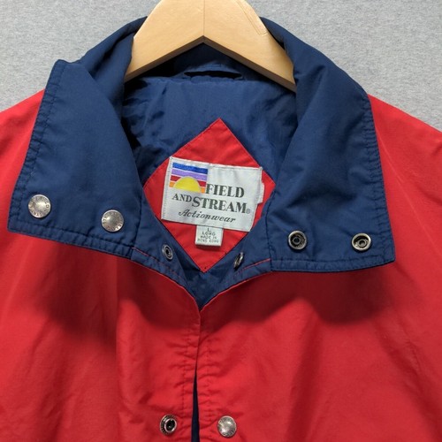 Chaqueta De Colección Field & Stream L Roja Azul Marino Bolsillos Delanteros Broches Cortavientos Nylon *LEER - Imagen 2 de 18