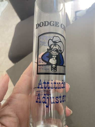 Vintage Tall Shot Glass Weighted Bottom Dodge City Attitude Adjuster Joke Shots - Picture 5 of 5