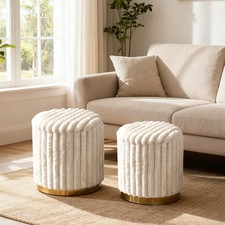 Comfy Sponge Padded Foot Stools Modern Ottoman Set of 2-Beige