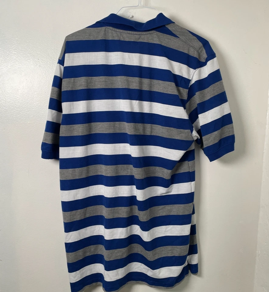 Silver Point Men's Size 2XL White Blue Gray Black Striped Polo Shirt Foto 4 de 4